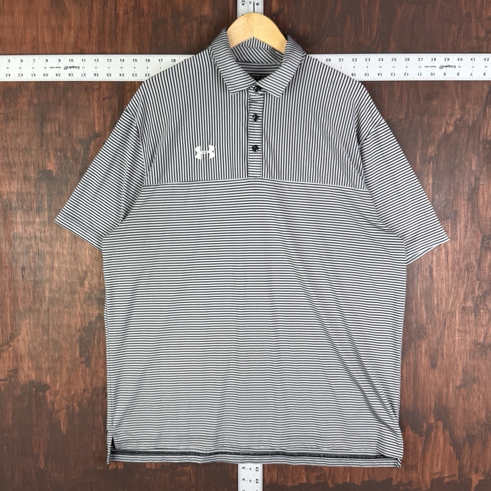 Under Armour‎ The Performance Polo Shirt Loose Fit Heat Gear Gray Black Men's XL